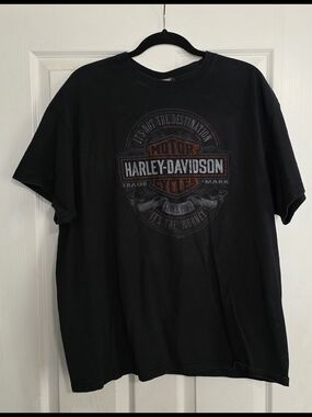 Lucky Harley-Davidson Black Short Sleeve Logo Tee with Orange Accent